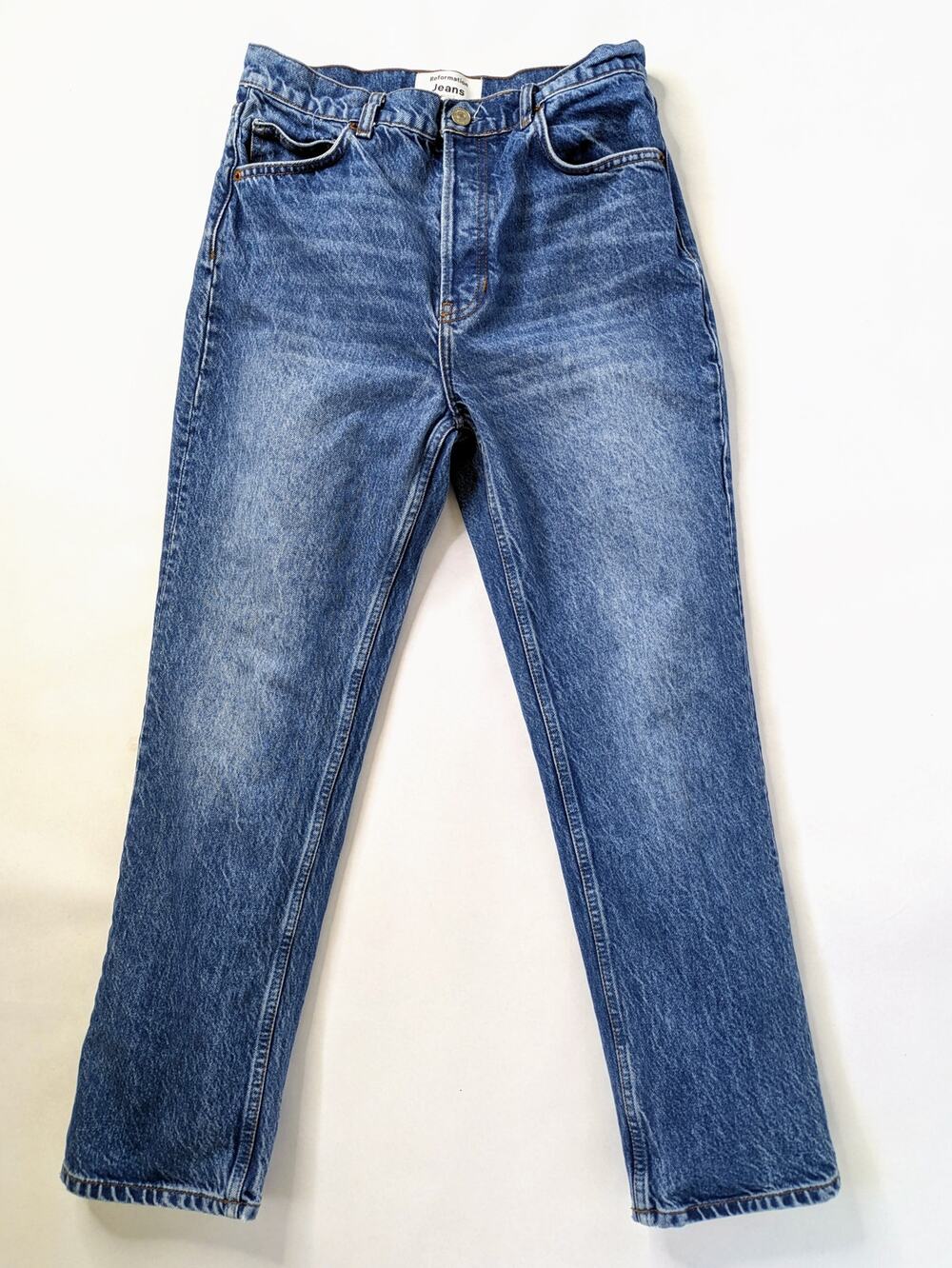 Reformation Cynthia High Rise Straight Jeans 29 Colorado Blue Button Fly Cotton